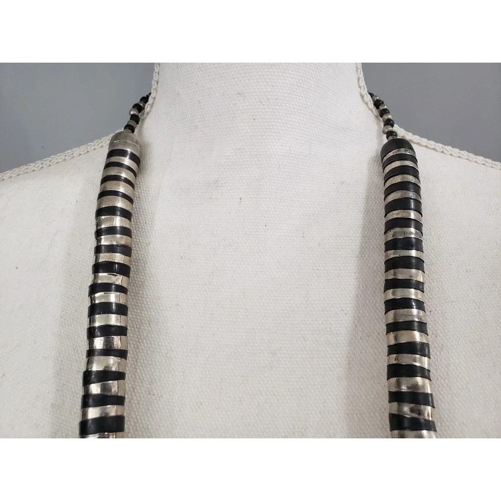 Vintage Statement Metal Disc Bead Necklace India Tribal Boho Snake Bib Brutalist